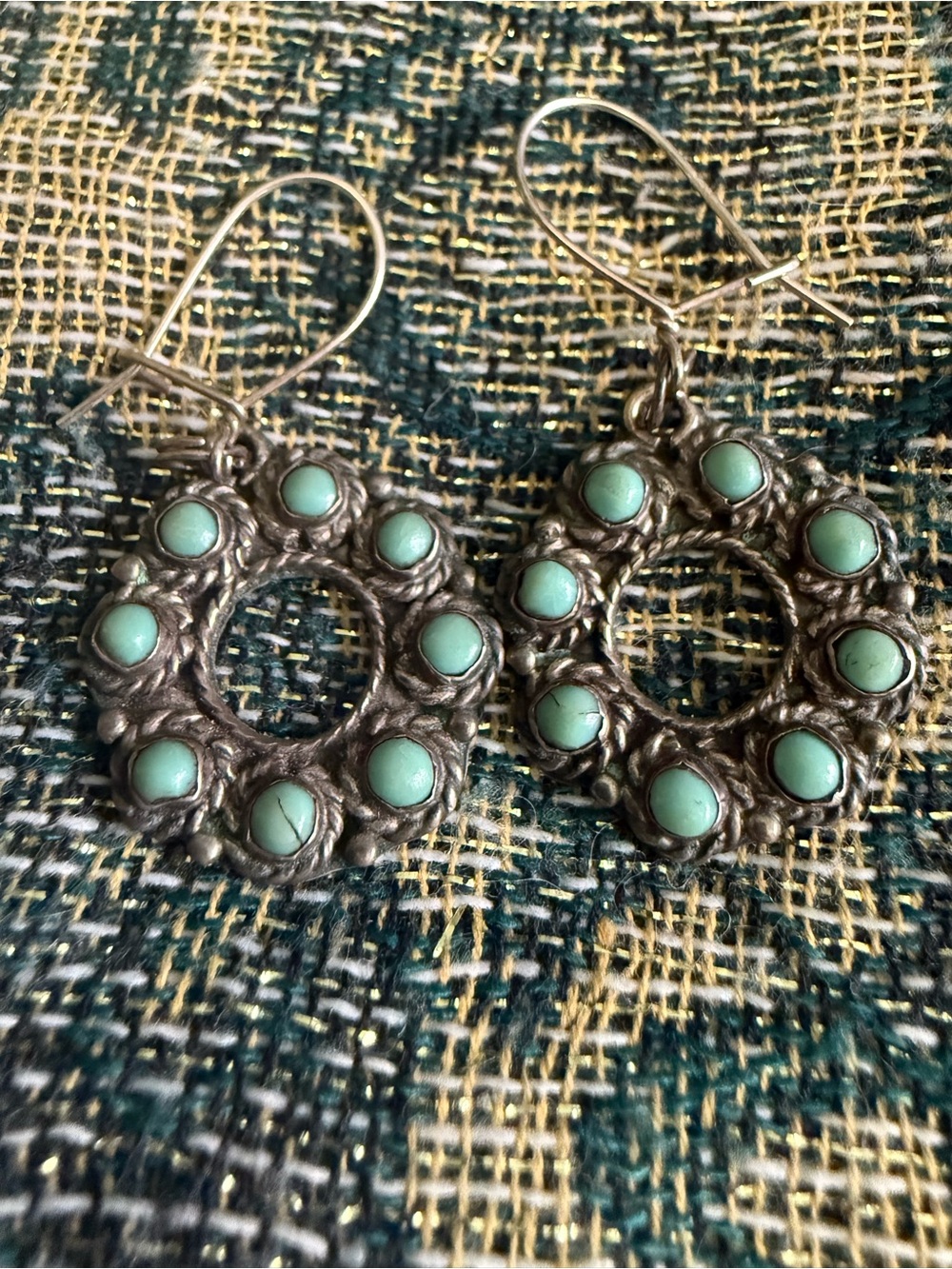 Vintage 70's Native Taxco Mexican Silver/Turquoise Dangle Earrings